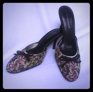 Karen Scott tapestry mule 3 1/2 inch heel